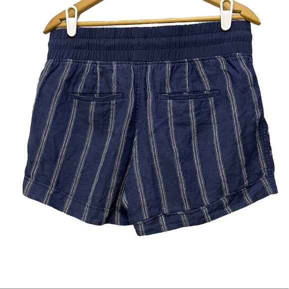 Athleta Cabo 4” Shorts Linen Size 10 Blue Stripe Drawstring Pockets 405373 - Picture 2 of 7